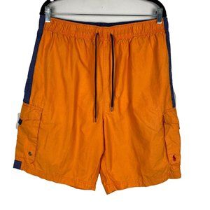 Polo Ralph Lauren Swim Trunks Mens Large Orange Blue Cargo Pocket